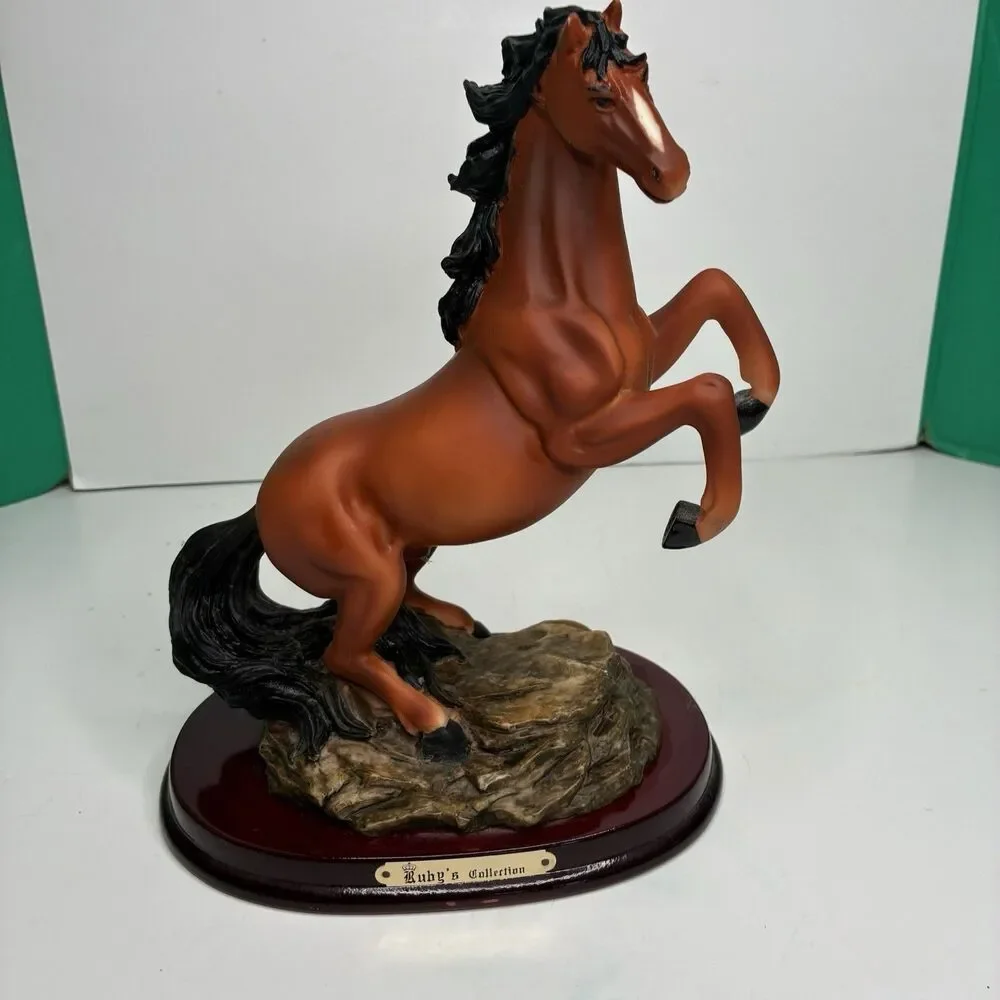 Ruby's Collection Brown Stallion Horse Figure On Wooden Base