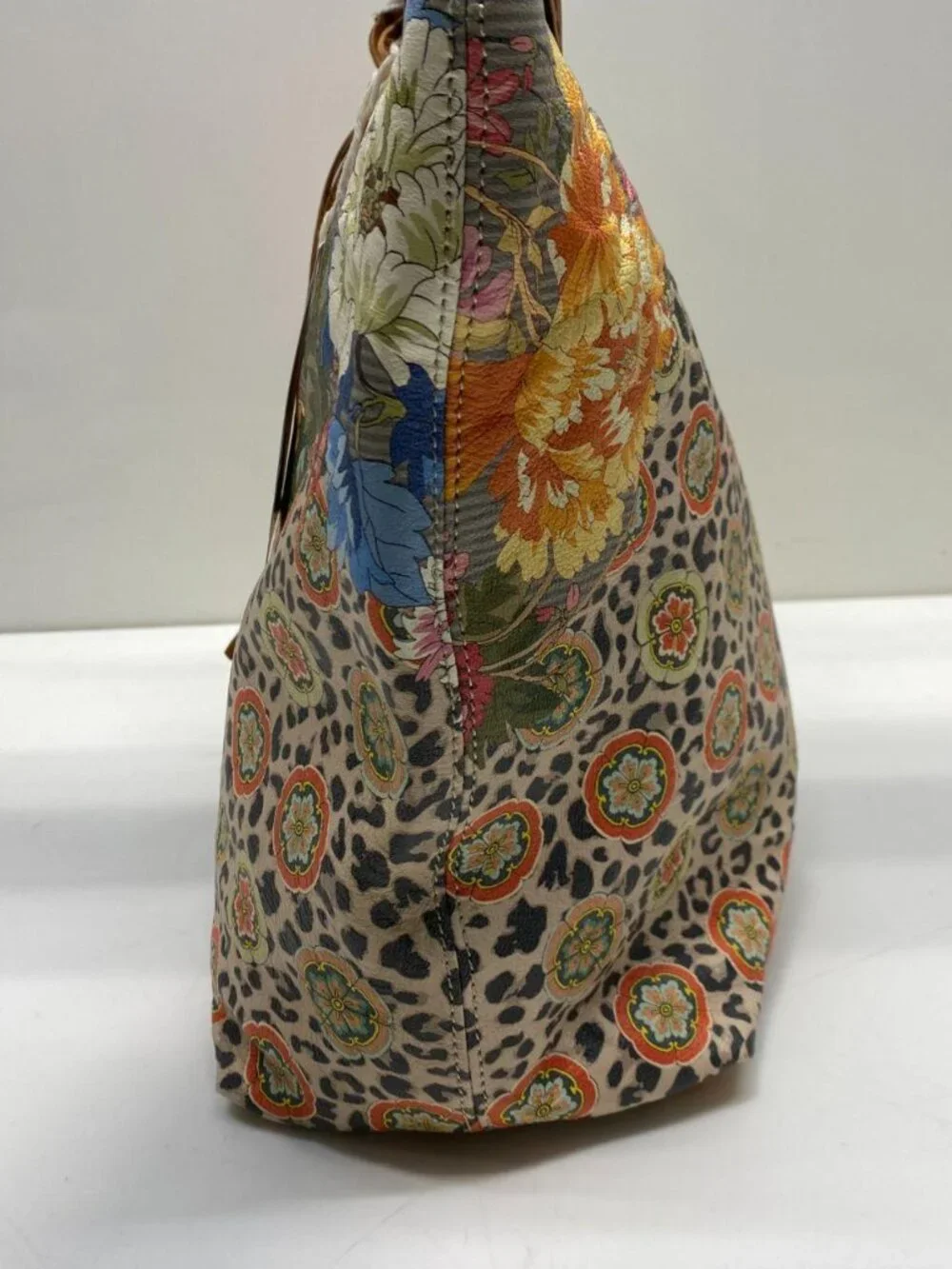 Johnny Was Leather Floral Taylor Leopard Shopping Tote Bag NWT
