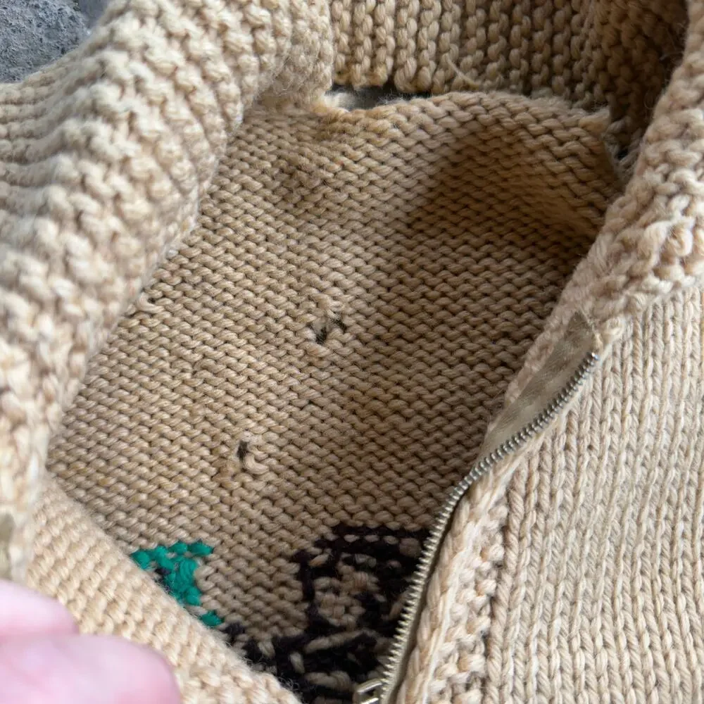 Vtg Pheasant Hunter & Bird Dog Cowichan Sweater Jacket Zip Thrashed Shooting XL