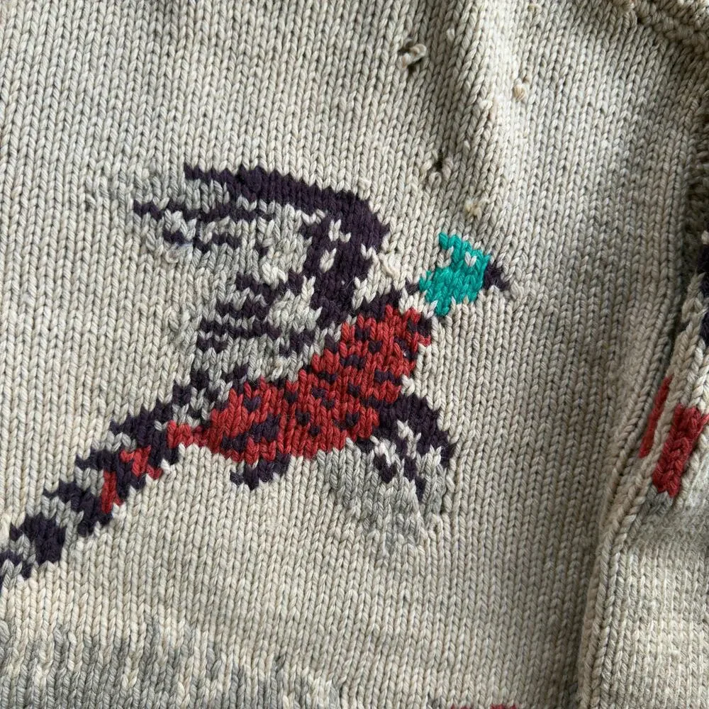 Vtg Pheasant Hunter & Bird Dog Cowichan Sweater Jacket Zip Thrashed Shooting XL