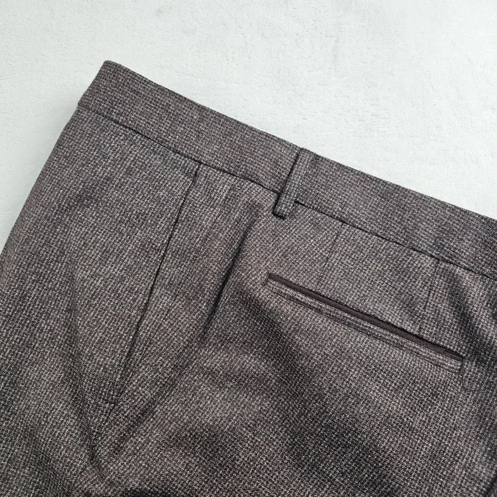 Hugo Boss Wilhelm4 100% Wool Dress Pants 36x30 Burgundy Flannel Puppytooth NWOT