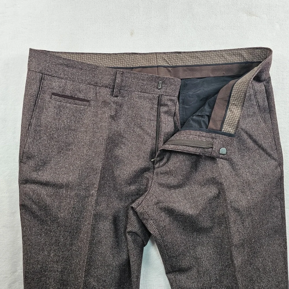 Hugo Boss Wilhelm4 100% Wool Dress Pants 36x30 Burgundy Flannel Puppytooth NWOT