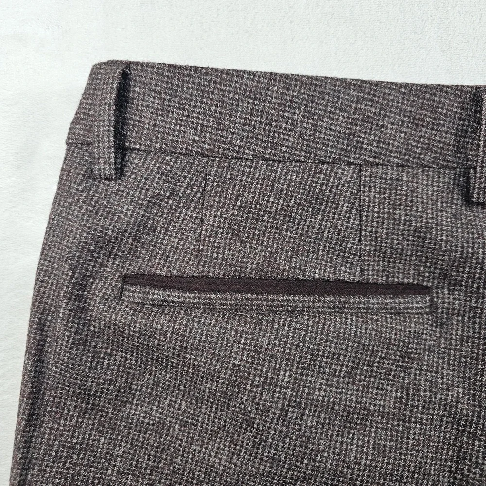 Hugo Boss Wilhelm4 100% Wool Dress Pants 36x30 Burgundy Flannel Puppytooth NWOT