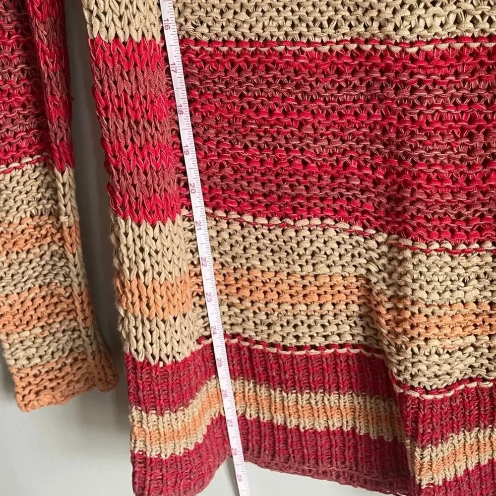 Free People Desert Moon Slouchy Fisherman Open Knit Sweater Pink Striped XS