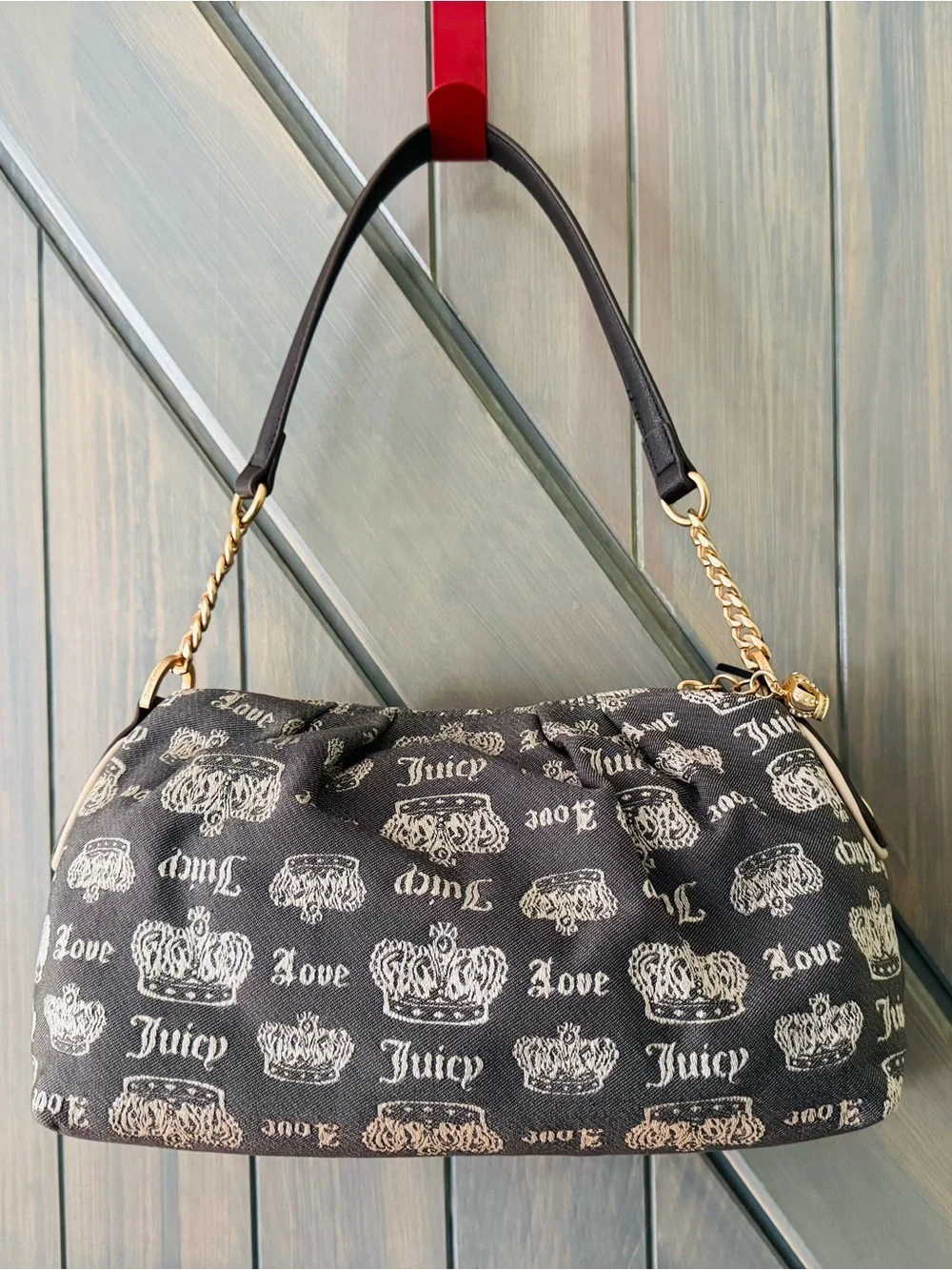 NWT Juicy Couture Black Logo Shoulder Bag with Pink Bow Charm