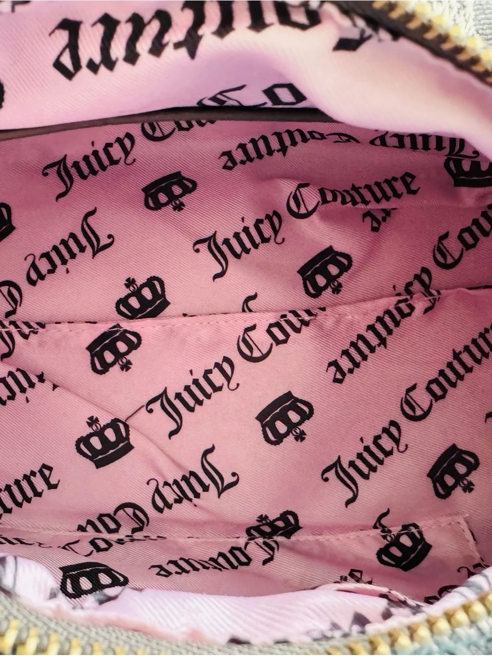 NWT Juicy Couture Black Logo Shoulder Bag with Pink Bow Charm