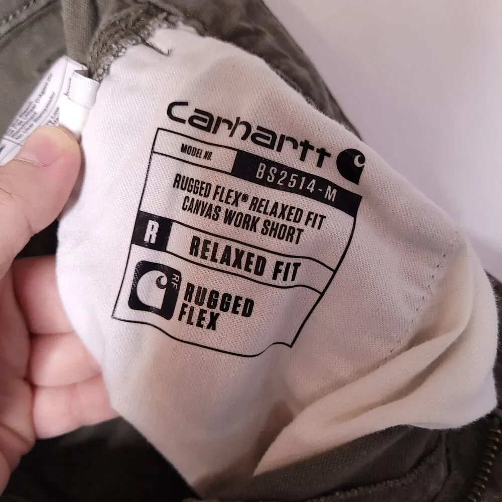 Carhartt Shorts Mens 32 Green Canvas Rugged Flex Relaxed Fit BS2514