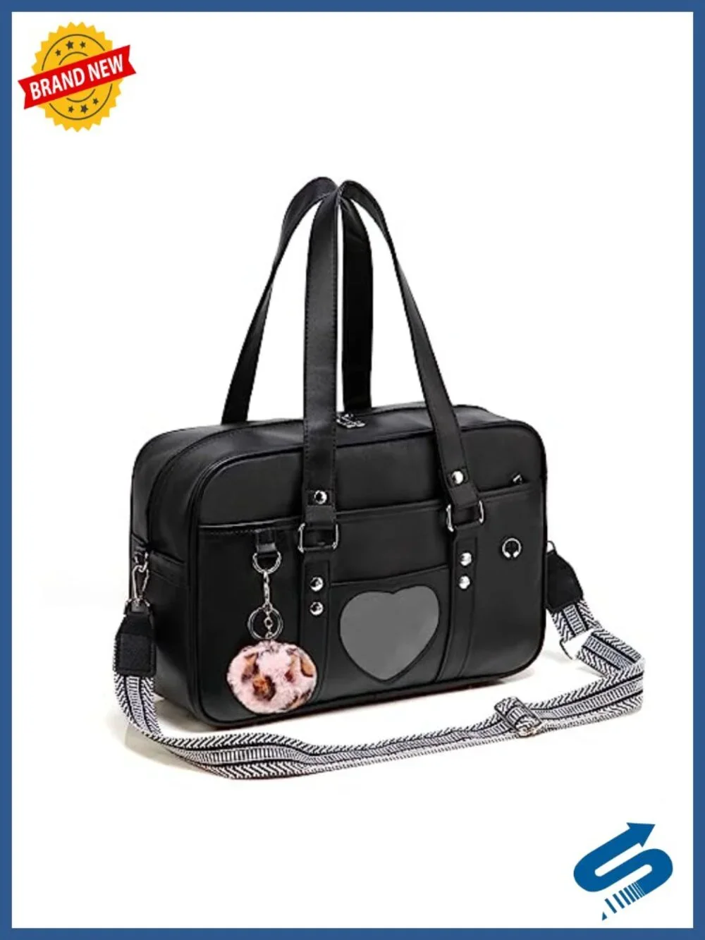 Faux Leather Tote Messenger Crossbody Bag with Adjustable Strap
