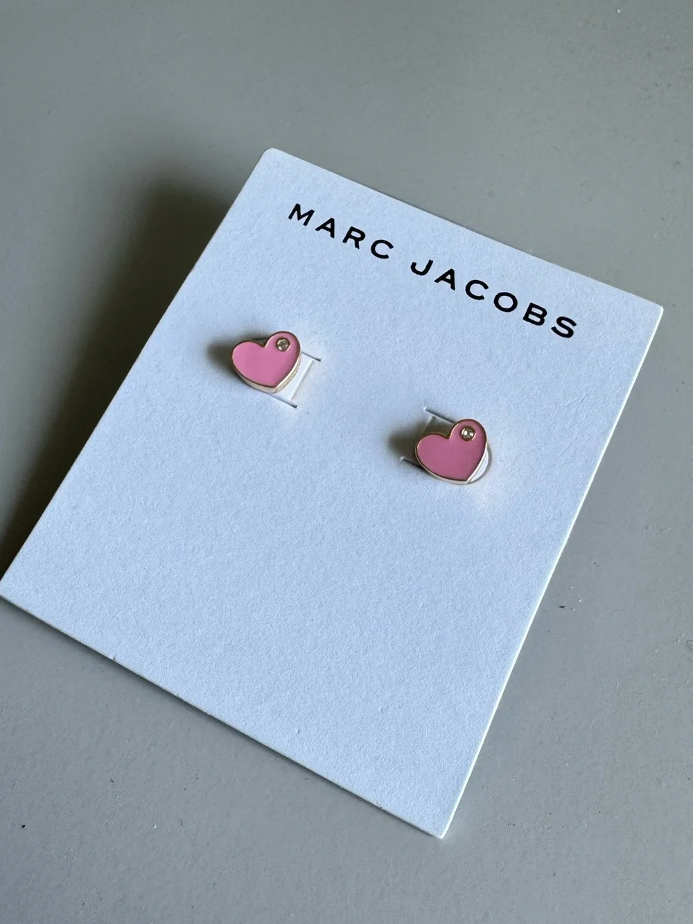 Marc Jacobs Pink Enamel Heart Stud Earrings with Gold Accent Bubblegum Pink NWT