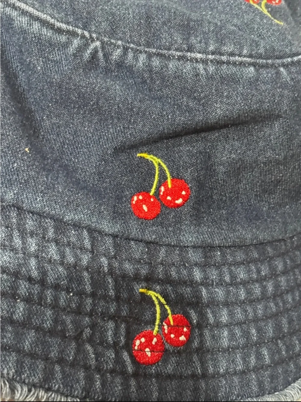 None cherry embroidered frayed