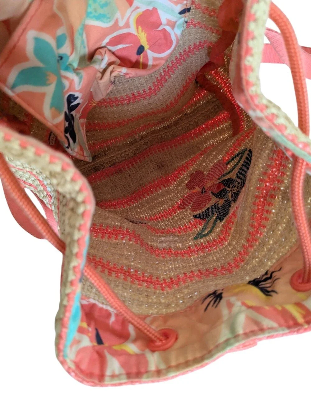 Vera Bradley Rain Forest Lily Coral Straws Backpack