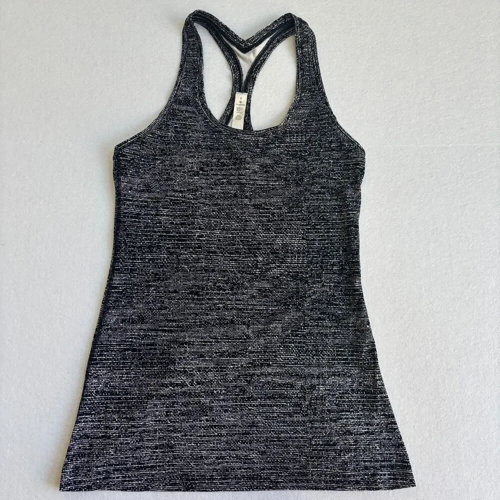 Lululemon Racerback Tank Top Women's 6 Black White Run Yoga Gym Workout Stretch