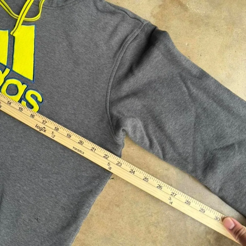 Vintage y2k grey and neon yellow adidas big logo hoodie essential