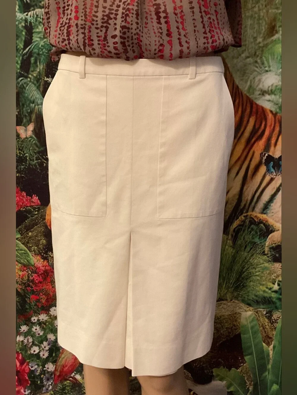 J. Crew Ivory Pencil Skirt with Pleated Front - Excellent Condition As New