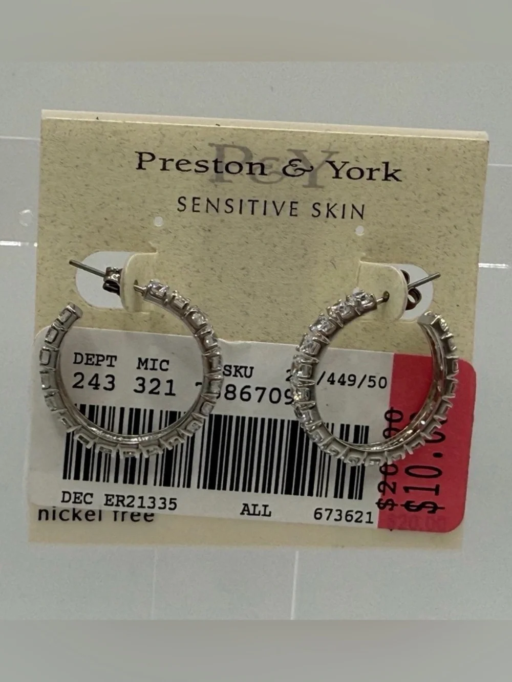 Preston & York Silver Hoop Earrings with Clear Stones