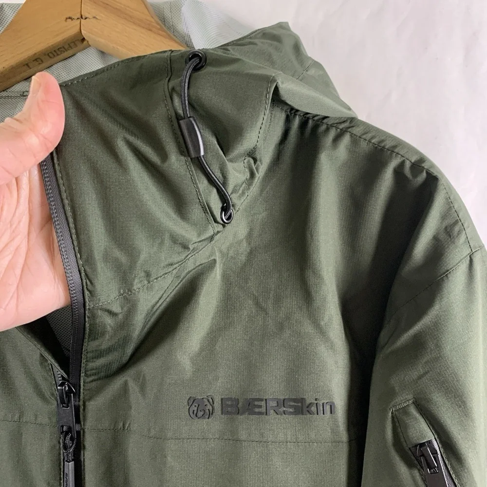 Baerskin Tactical Waterproof Hooded Rain Jacket Mens XL Dark Green Utility New