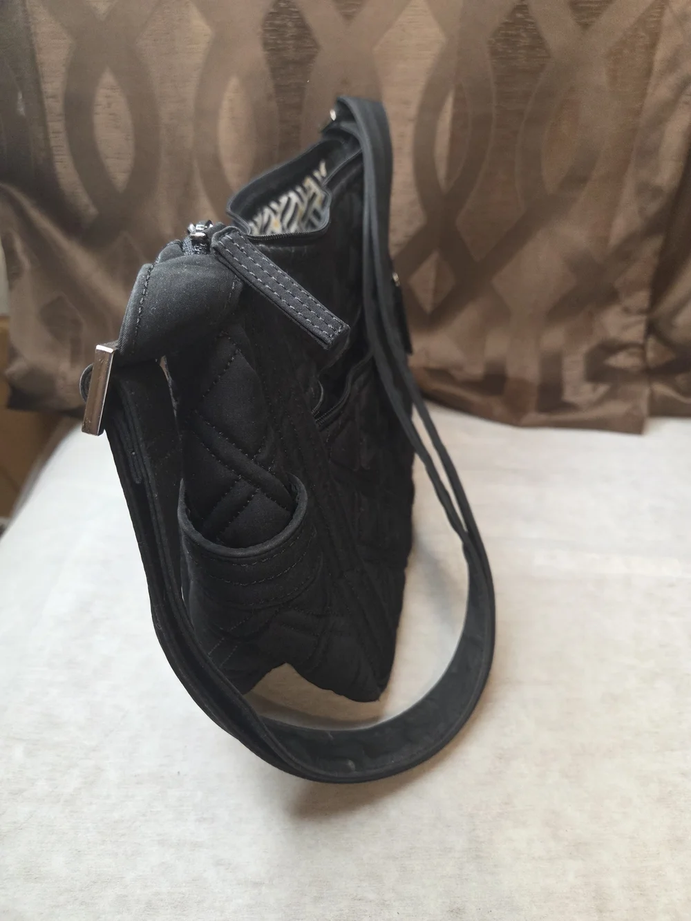 Vera Bradley Black Quilted Shoulder Bag with Adjustable Strap-Strap Has Fading
