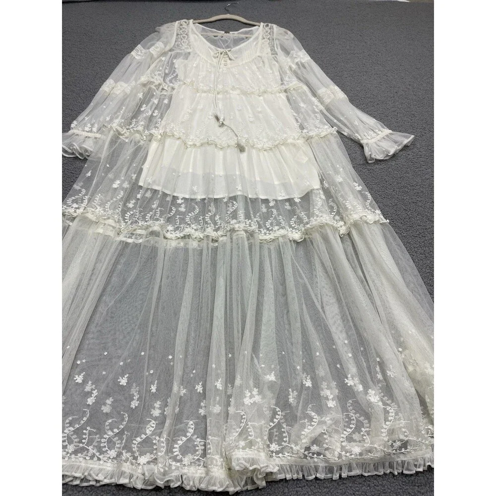 Free People Maxi Dress Women Ivory Stevie Retro Boho Resort Vacay Size XS New