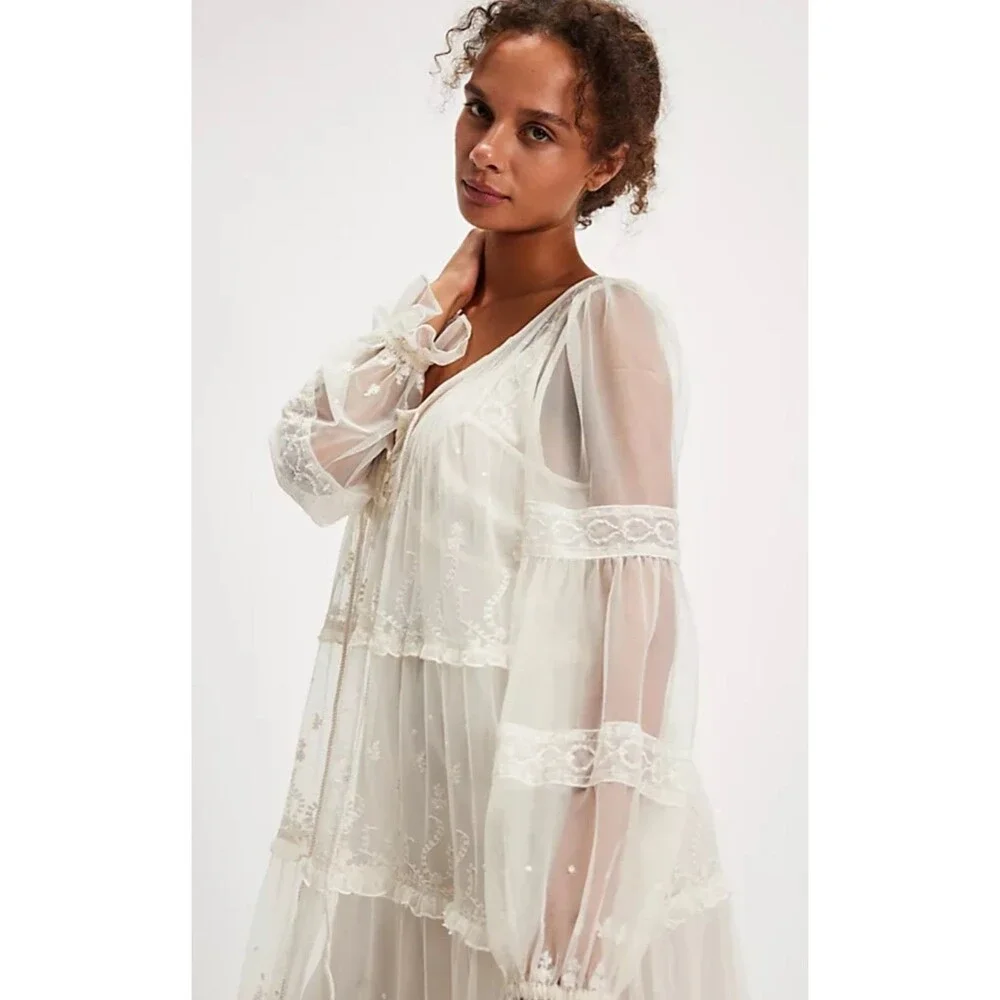 Free People Maxi Dress Women Ivory Stevie Retro Boho Resort Vacay Size XS New