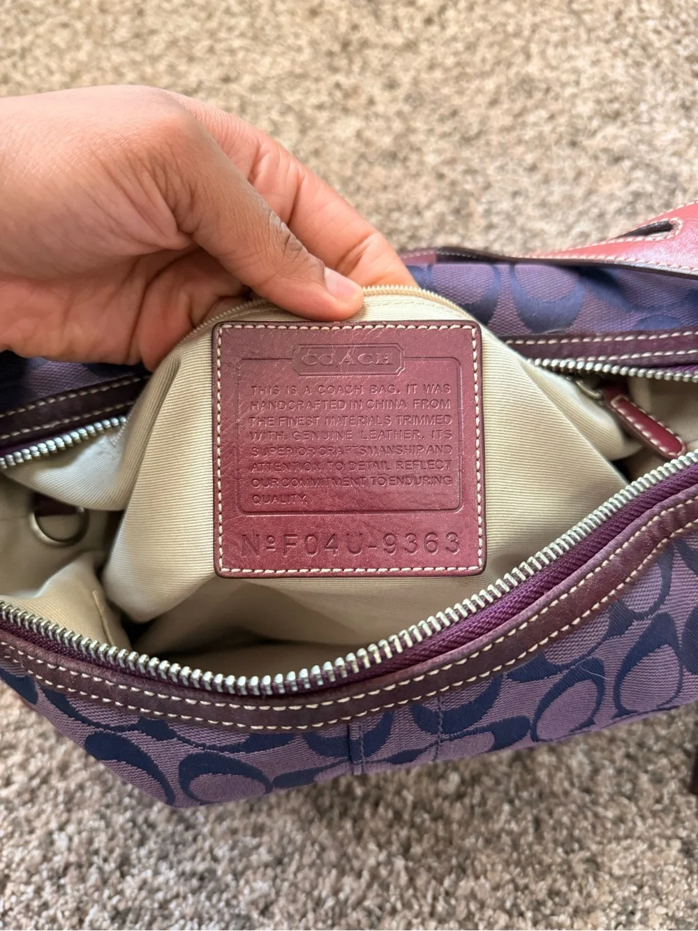 Coach Plum Signature Jacquard Shoulder Bag with Tassel