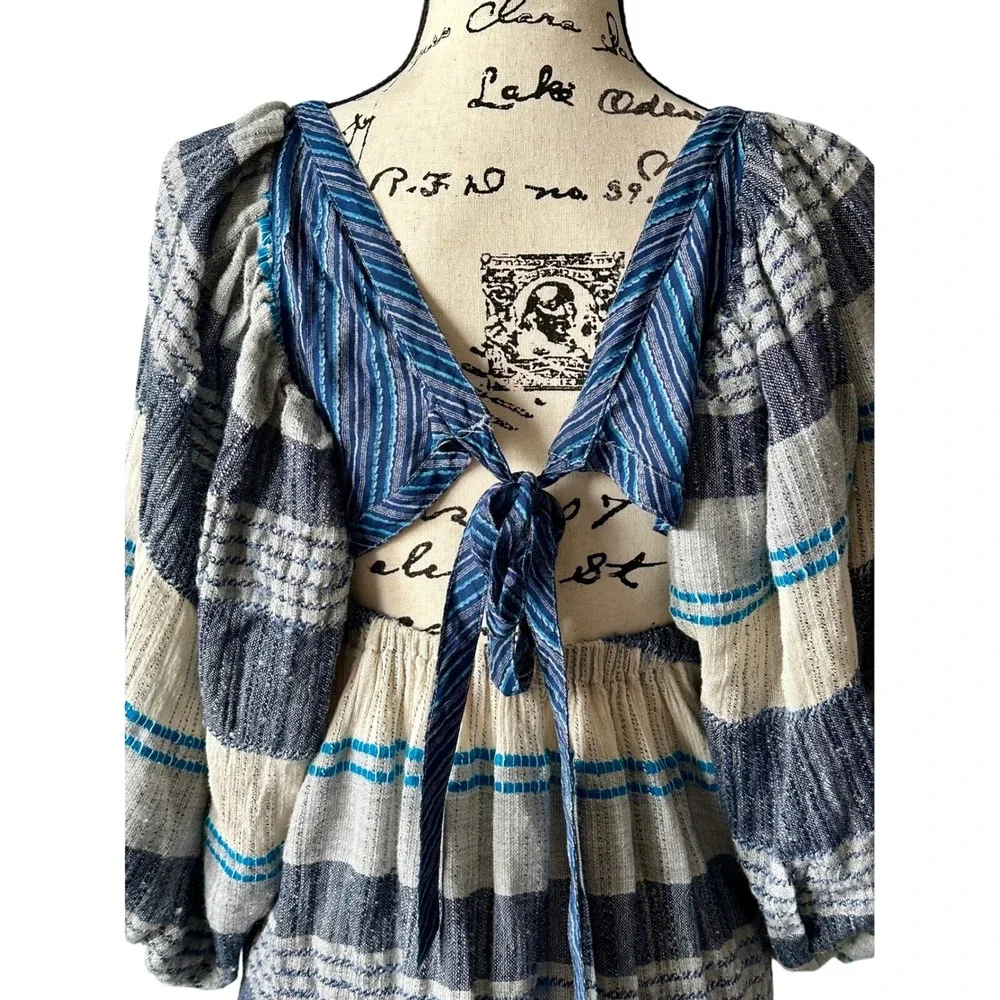 Boho Free People Mini Dress Striped Blue‎ White Size S Urban Ethereal bohemian