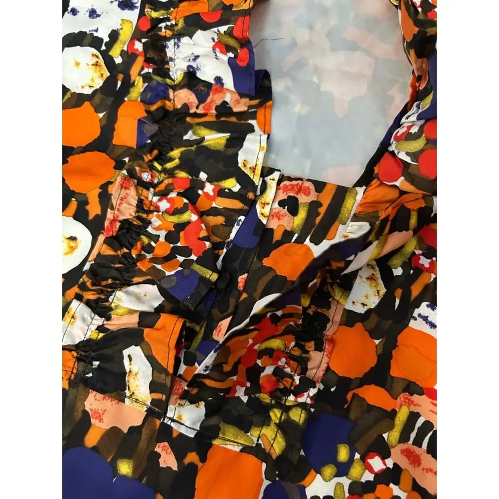 J. Crew Factory Retro Multicolor Abstract Floral 100% Silk Dress, Size 4