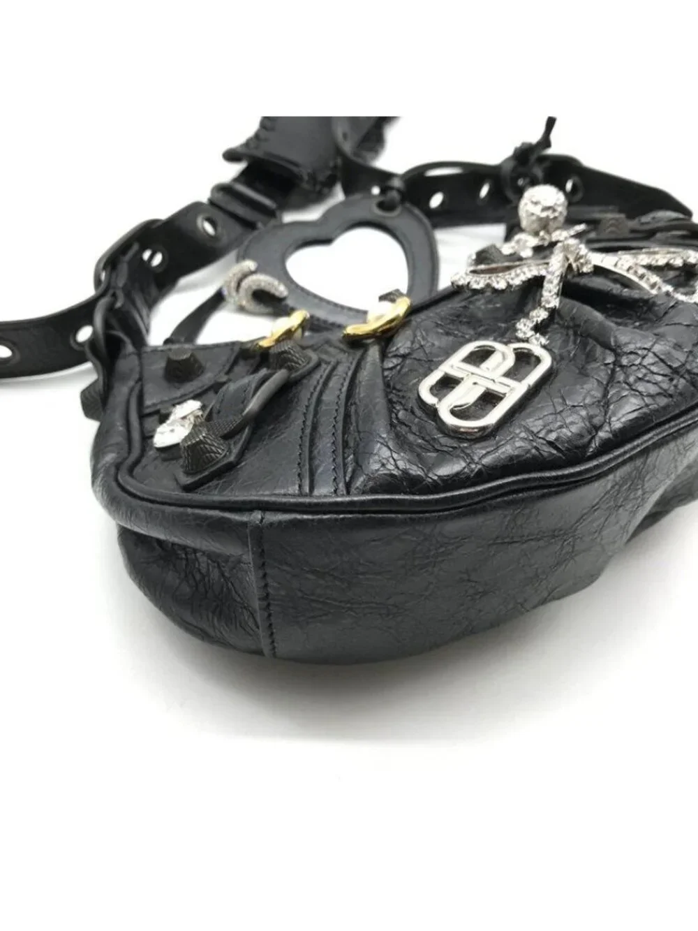 Balenciaga le Cagole XS le Studs Shoulder Bag Leather Black Ribbon