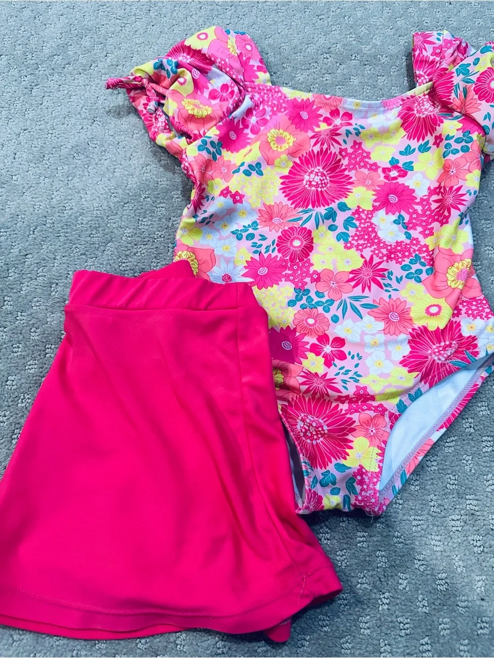 Betsey Johnson Toddler Pink Floral One-Piece Swimsuit (4T) with Removable Skirt