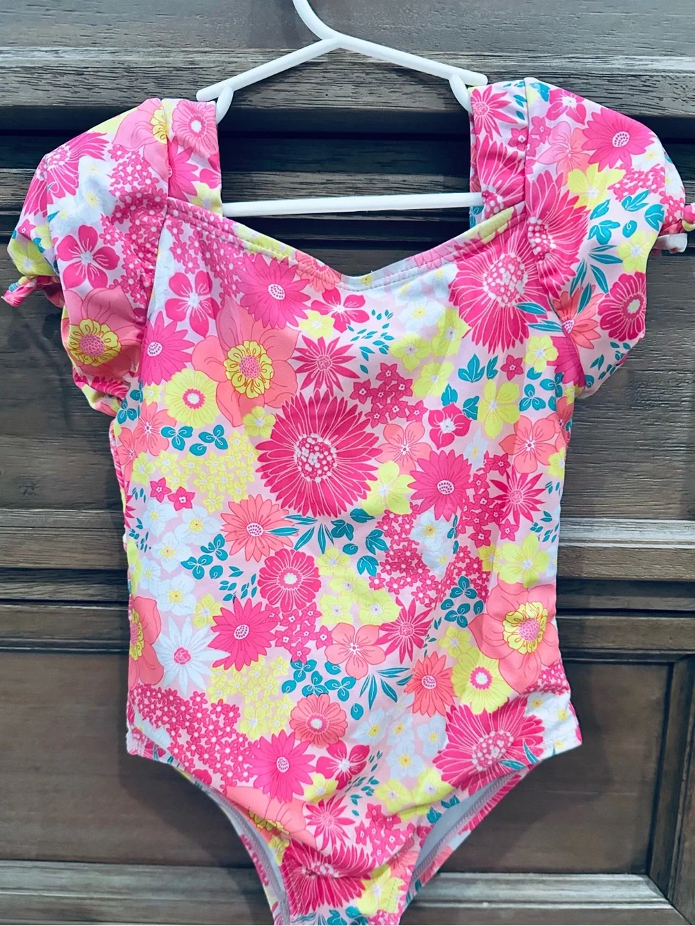 Betsey Johnson Toddler Pink Floral One-Piece Swimsuit (4T) with Removable Skirt