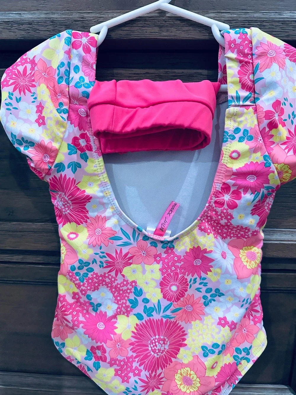 Betsey Johnson Toddler Pink Floral One-Piece Swimsuit (4T) with Removable Skirt