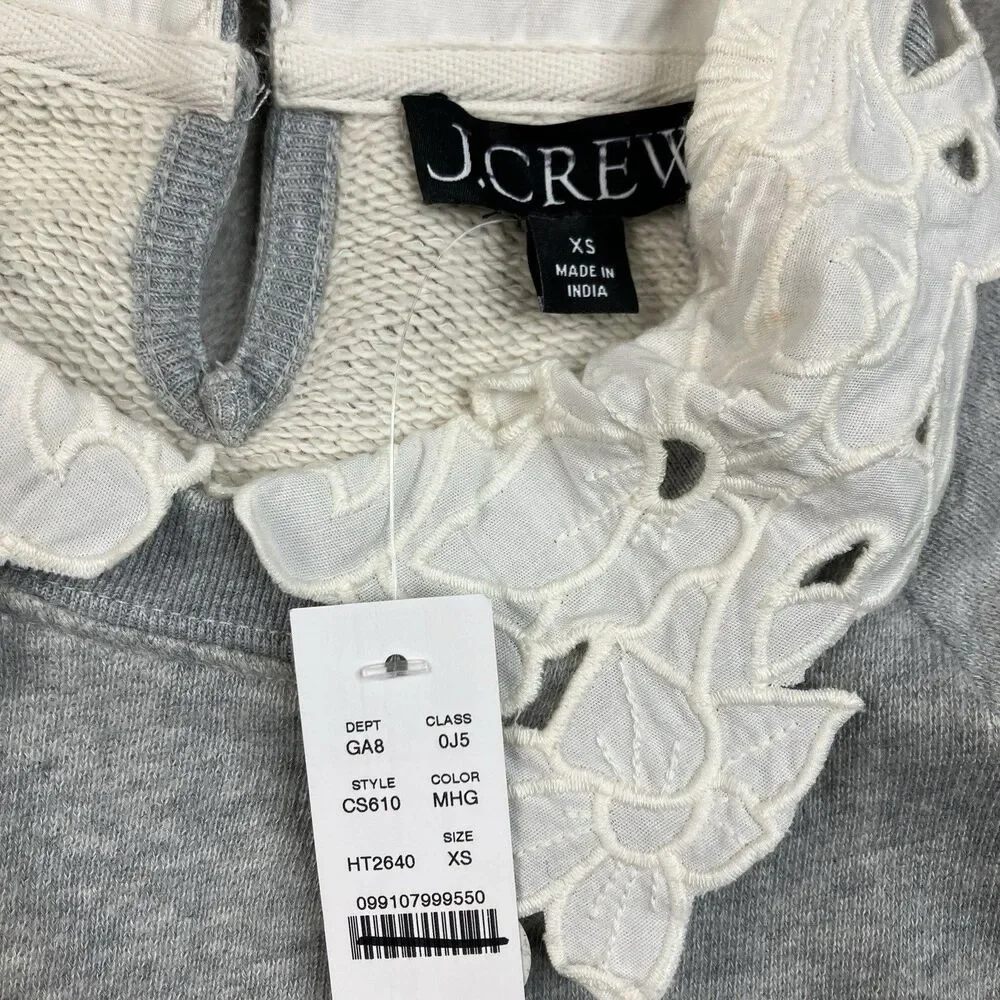 J Crew Eyelet Collar Sweatshirt Womens XS Gray Heritage Terry Puff Sleeve CS610