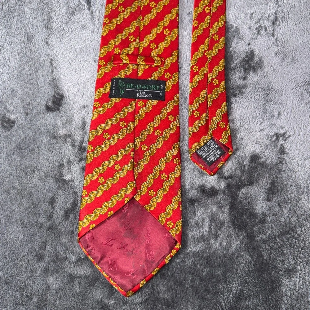 Beaufort Tie Rack Mens Silk Tie Red Gold Winged Rope Pattern Made in Italy 60in