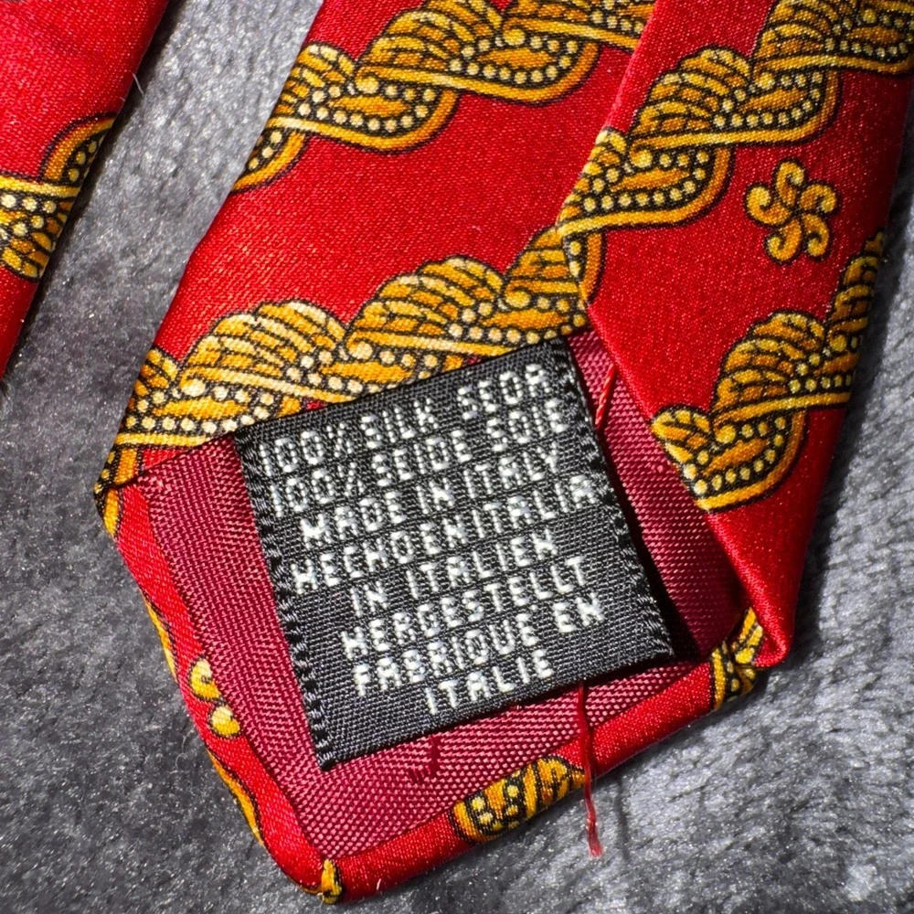 Beaufort Tie Rack Mens Silk Tie Red Gold Winged Rope Pattern Made in Italy 60in