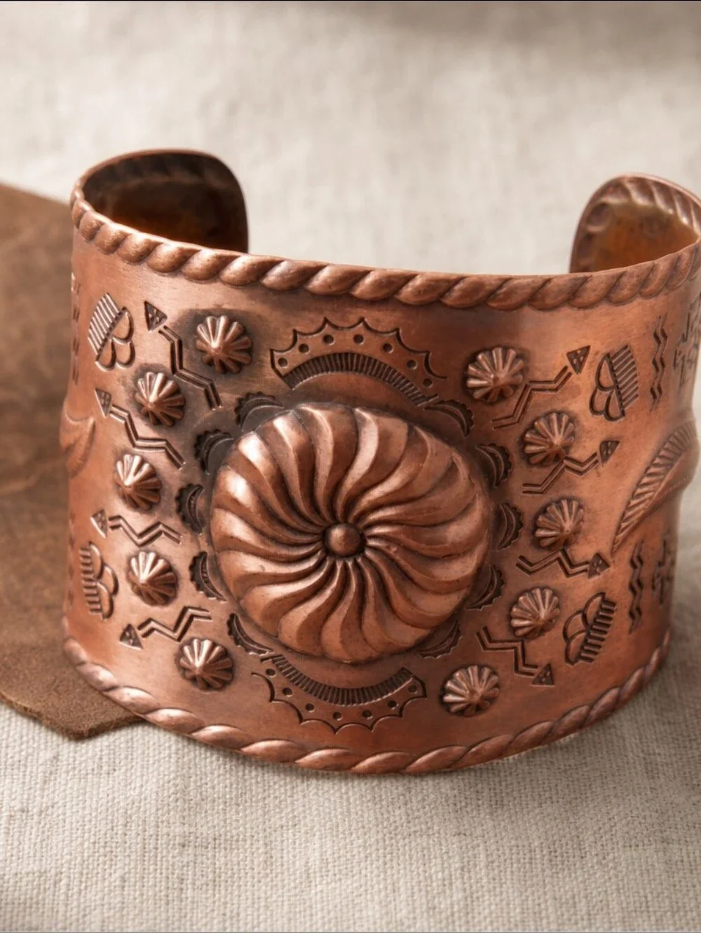Bell Trading Post Vintage Solid Copper Stamped Wide Cuff Bracelet