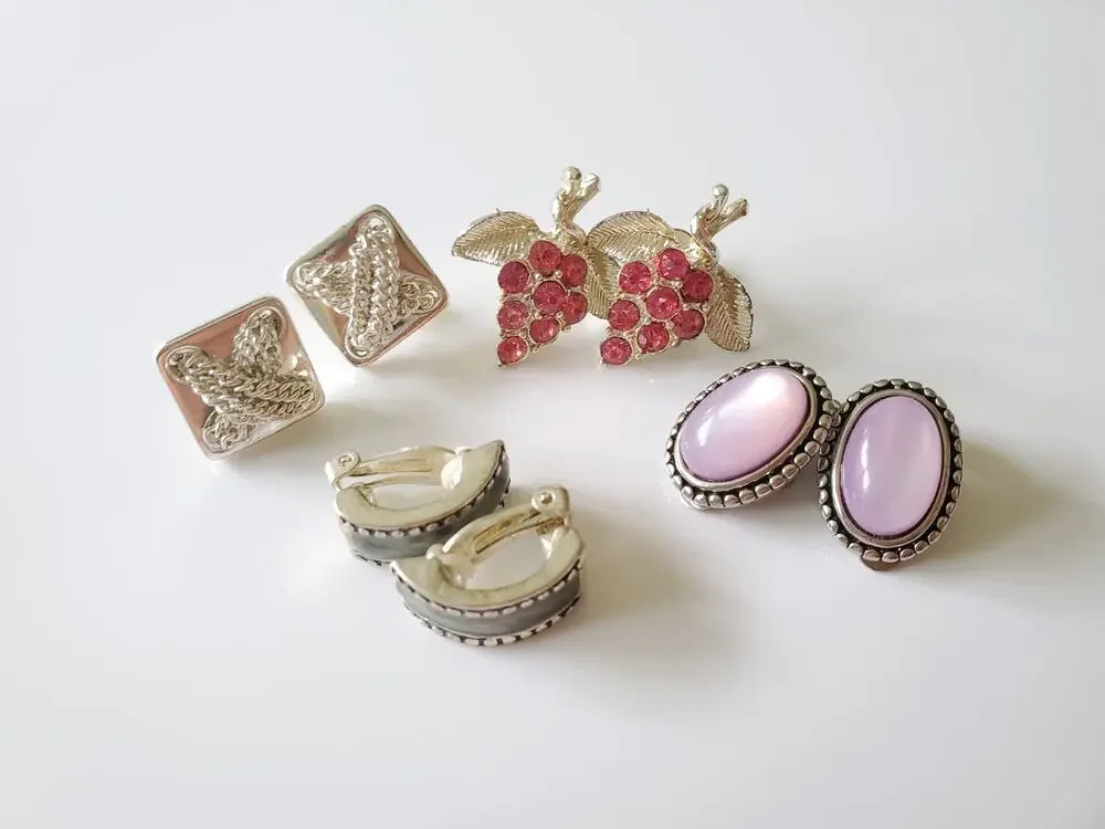 Vintage Lot of 4 Clip On Costume Jewelry Earrings