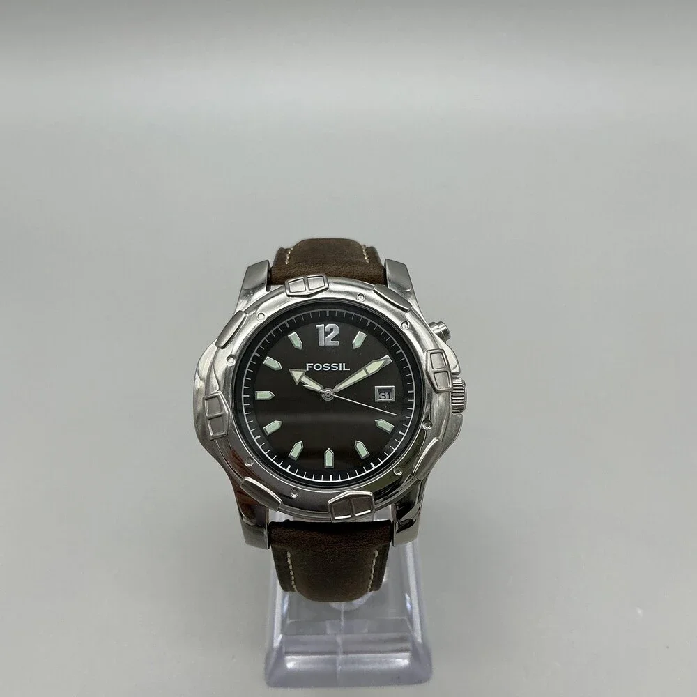 Fossil PR-5164 Mens Watch 43mm Backlight Date Brown Leather New Battery