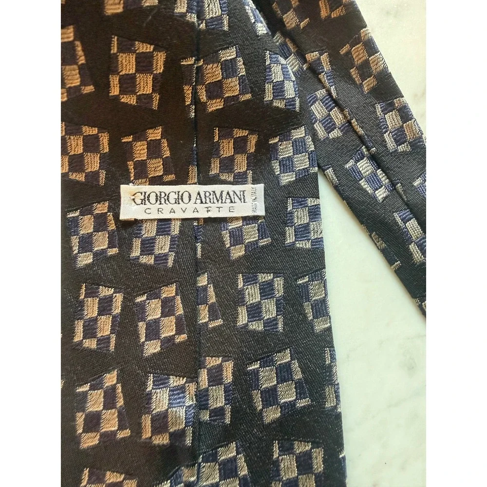 Giorgio Armani Cravatte Mens Silk Tie Made in Italy Geometric Black Grey Blue