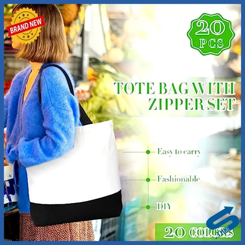 Large Canvas Tote Bags Bulk Set Reusable Blank DIY Craft Shopping Bags