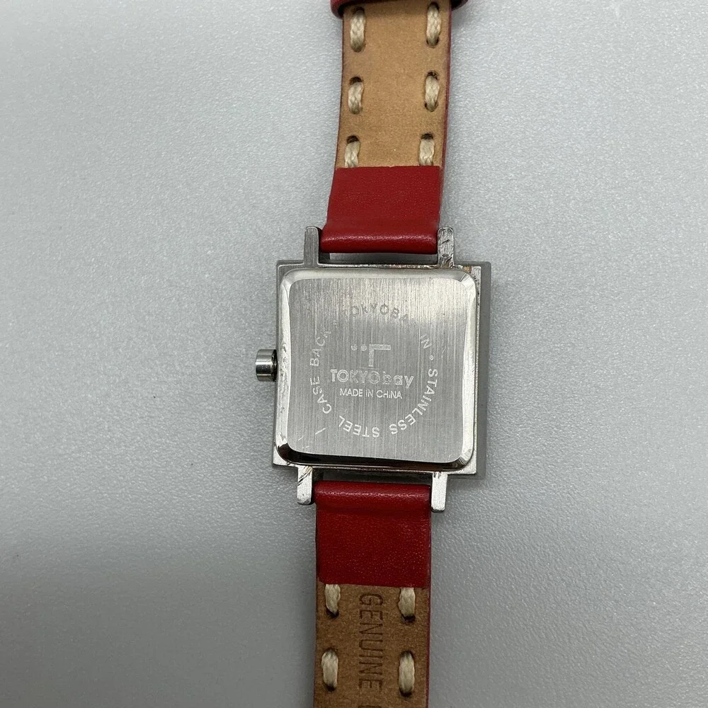 TOKYObay Womens Watch 23mm Cream Dial Red Leather Square New Battery