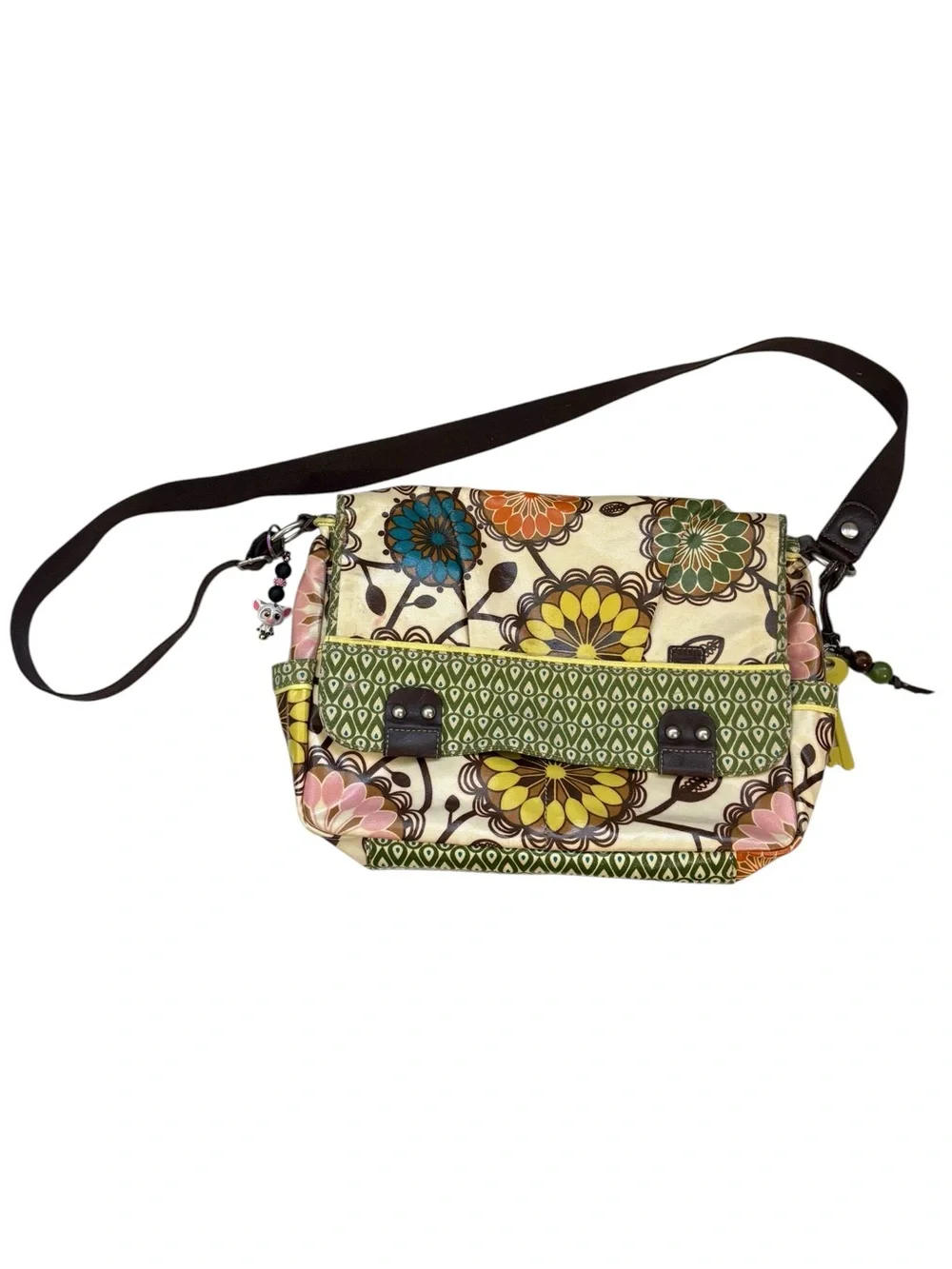 Fossil Keyper Canvas Coated Floral Messenger Crossbody Bag Boho Travel Hippie