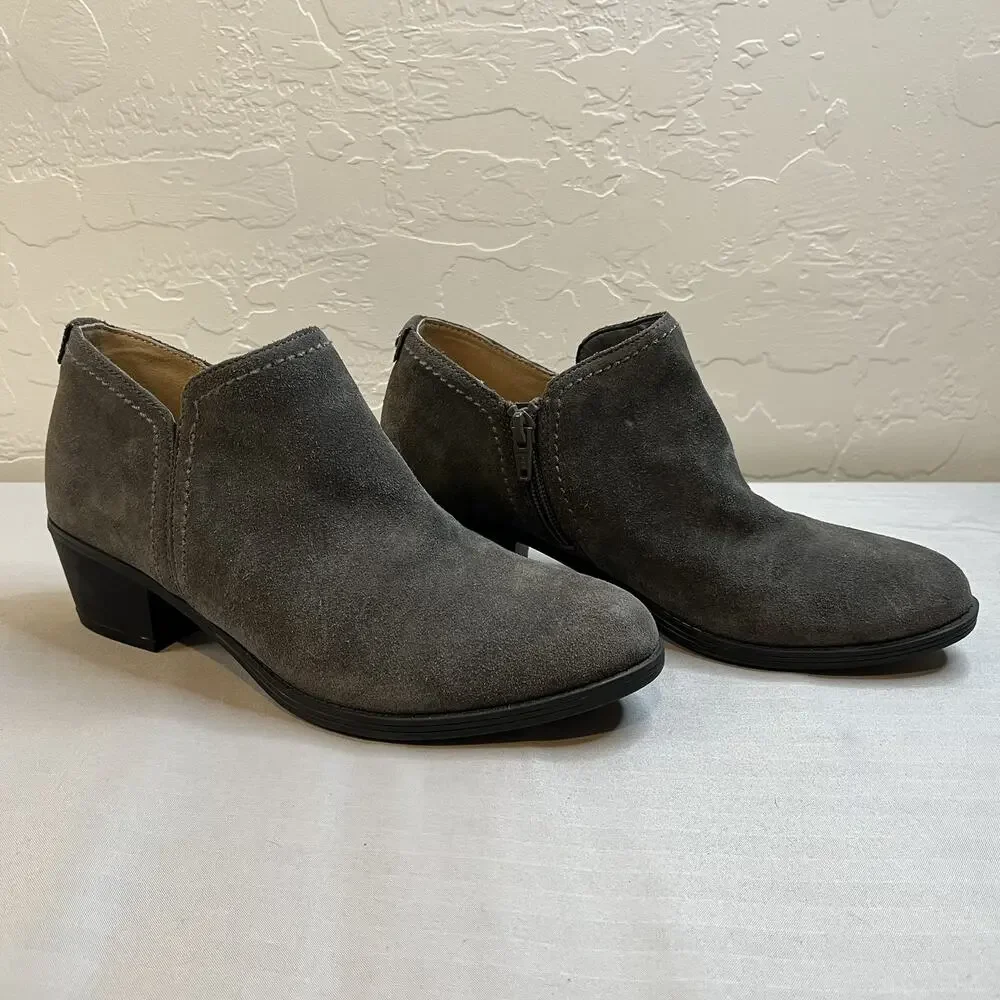 Naturalizer Zarie Ankle Boots/Bootie Womens 6.5N Gray Suede Short Side Zip