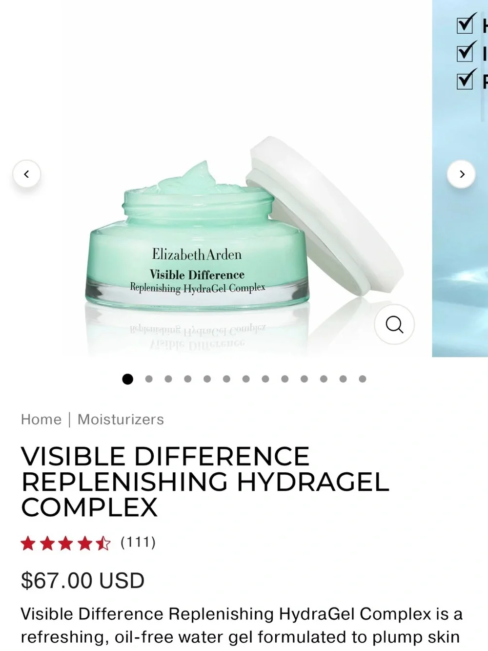 Elizabeth Arden Visible Difference Hydrating Gel Cream in Mint Green
