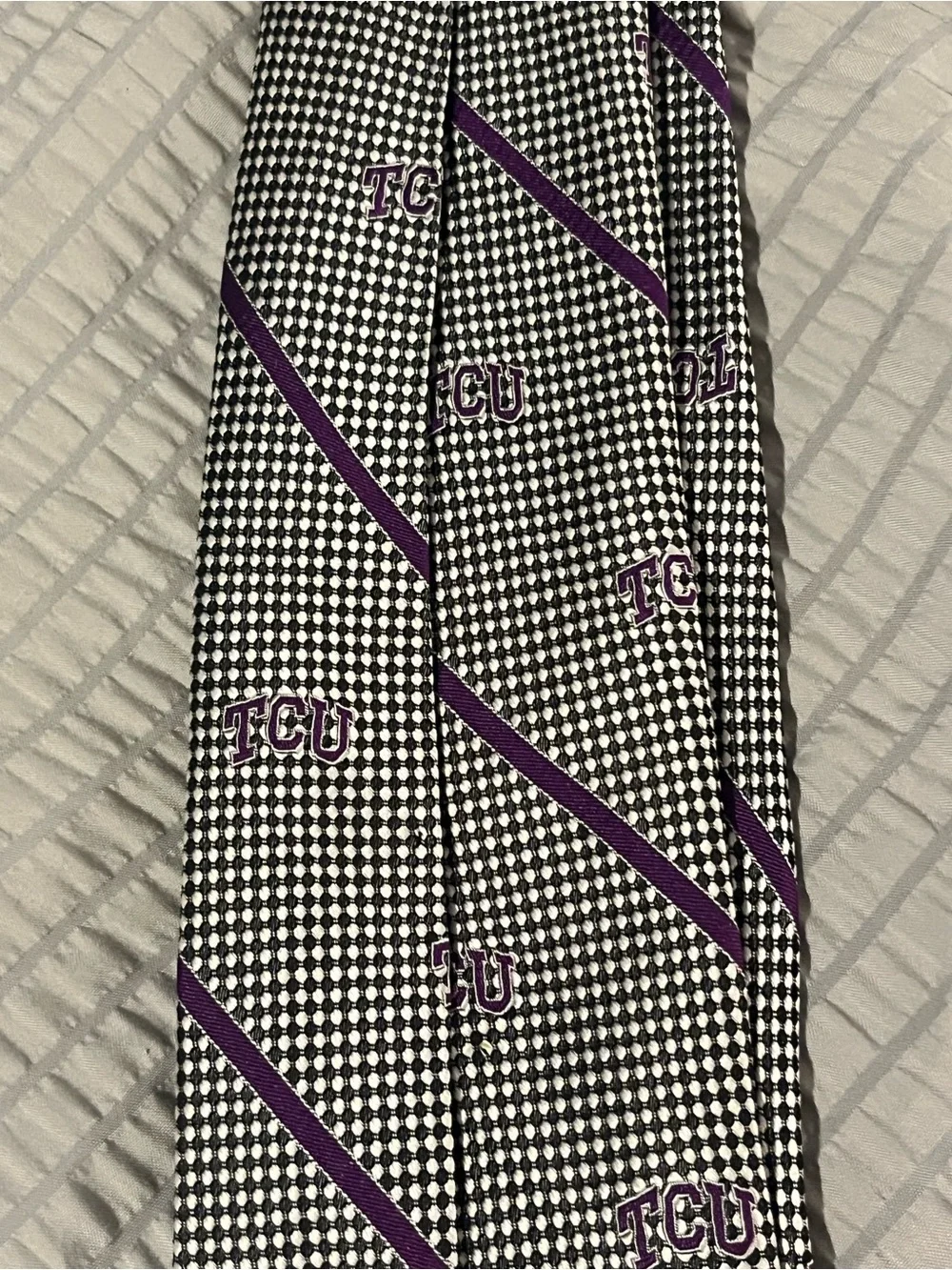 TCU Texas Christian University 100% Silk Neck Tie Rivetz of Boston Purple Logo