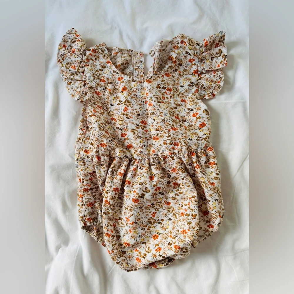 Floral Summer Baby Girl Playsuit Ruffle Short Sleeve Romper One-piece Rustic