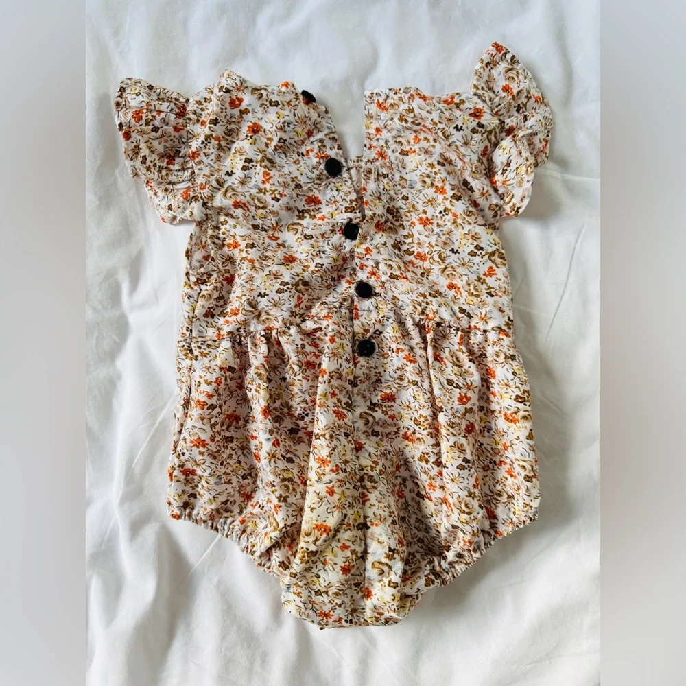 Floral Summer Baby Girl Playsuit Ruffle Short Sleeve Romper One-piece Rustic