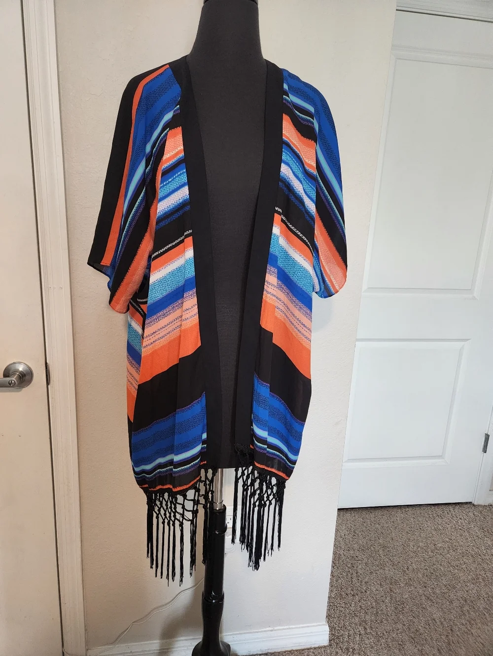 La Blanca Black Kimono with Blue & Orange Stripes