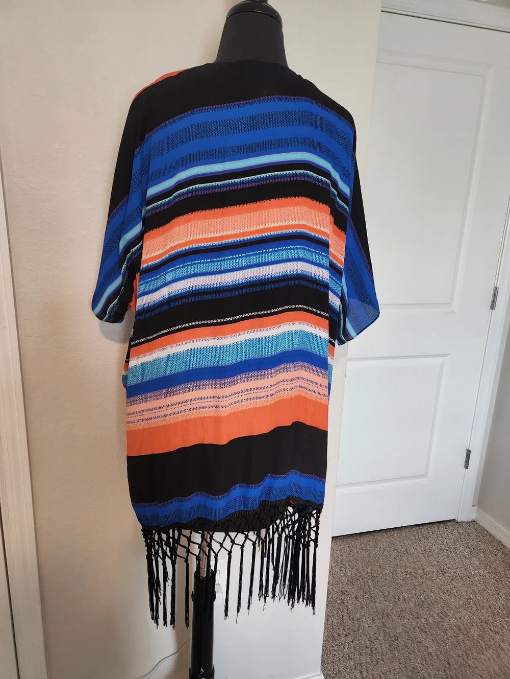 La Blanca Black Kimono with Blue & Orange Stripes