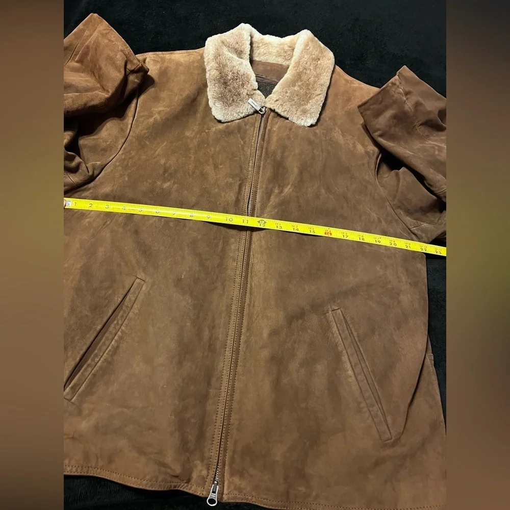 EUC Cole Haan Brown Suede Bomber Jacket/Car Coat Zip out Wool Liner