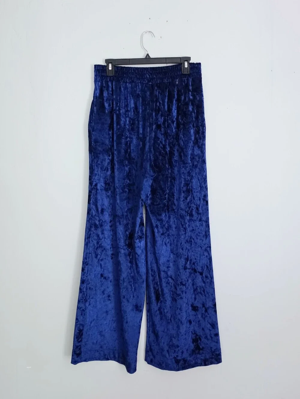 Free People Blue Crushed Velvet Wide-Leg Pants