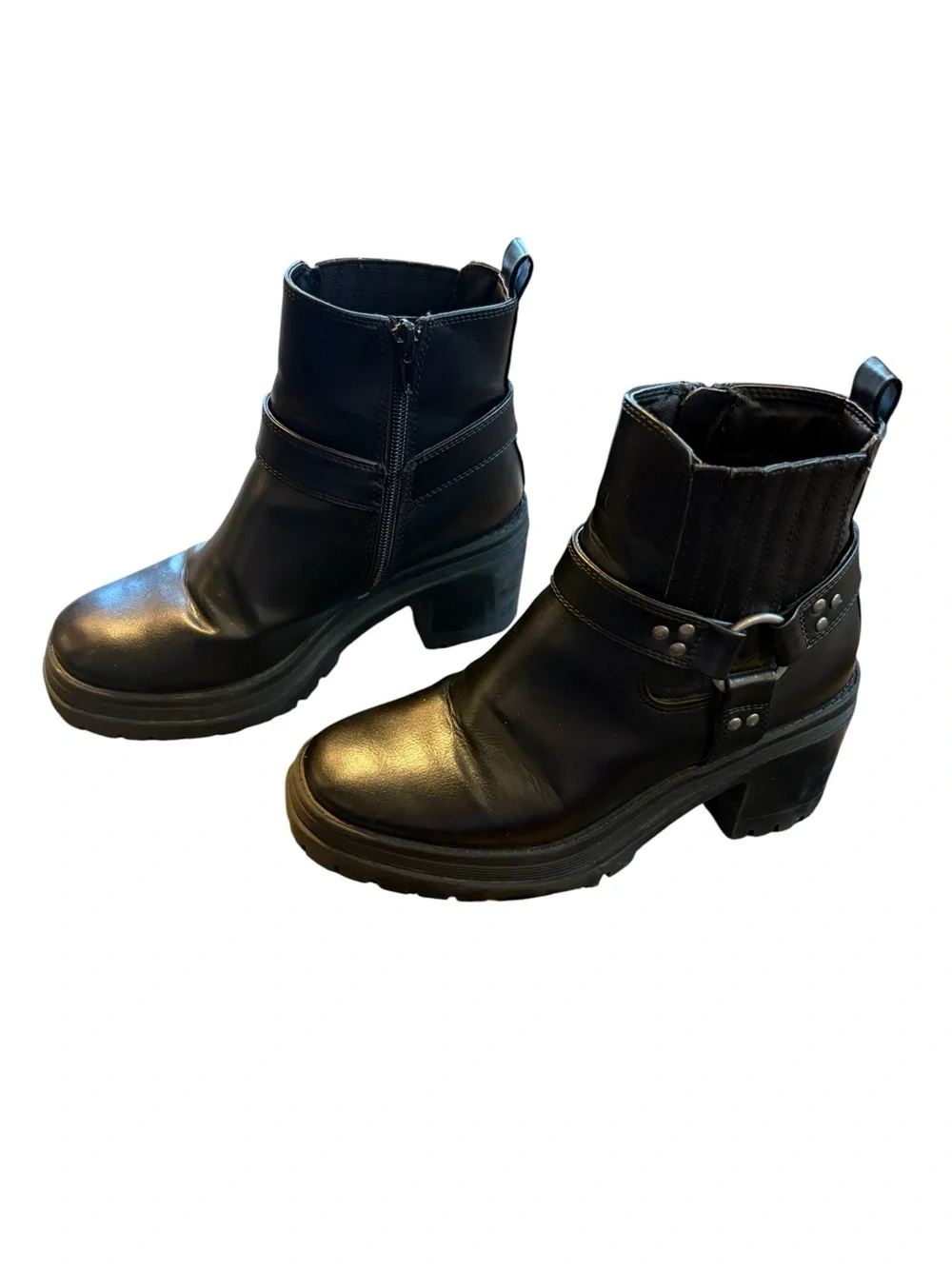 Sincerly Jules Black Leather Ankle Booties with Strap Detail